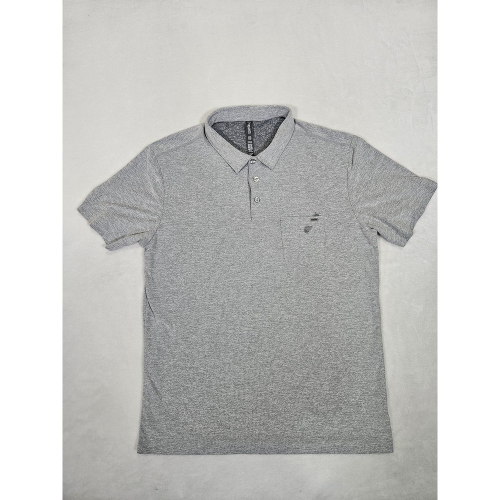 Vuori Ace Polo Shirt Men's Large Gray Performance Stretch Pocket FLAW